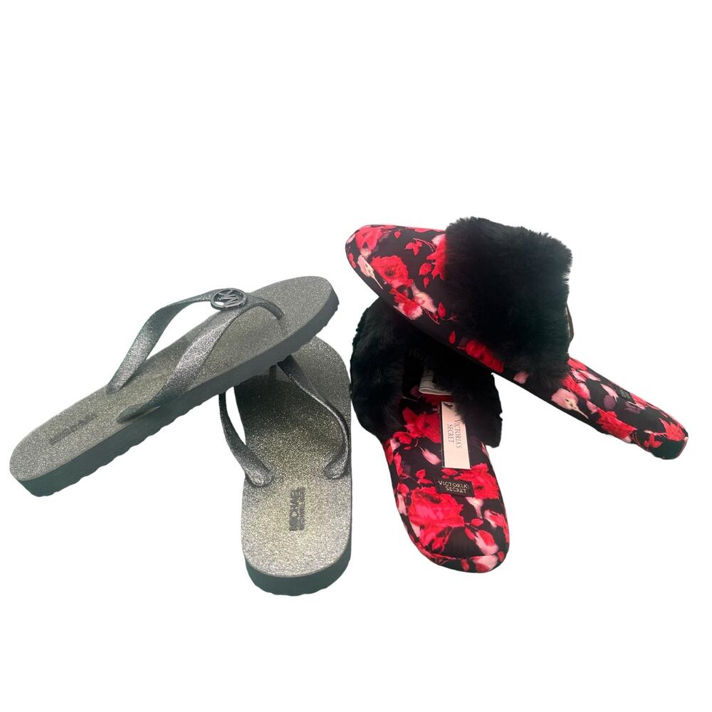 Michael Kors Flip Flops 7 / Victoria Secret Flower Print Slippers 7/8 Medium